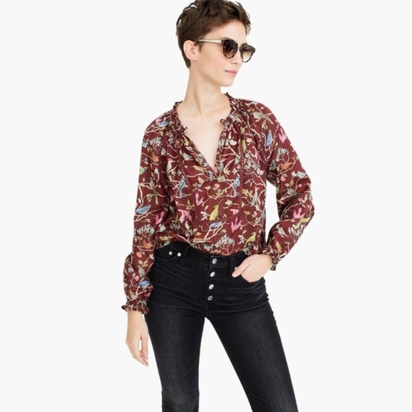 J. Crew Point Sur Ruffle Neck Popover Top in Menagerie Print XS - Picture 1 of 4